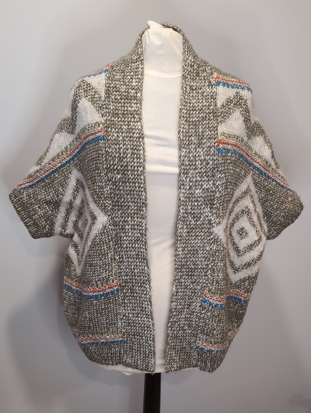 Vintage American Eagle Aztec Knit Cocoone Cardigan Open Front Boho Southwestern